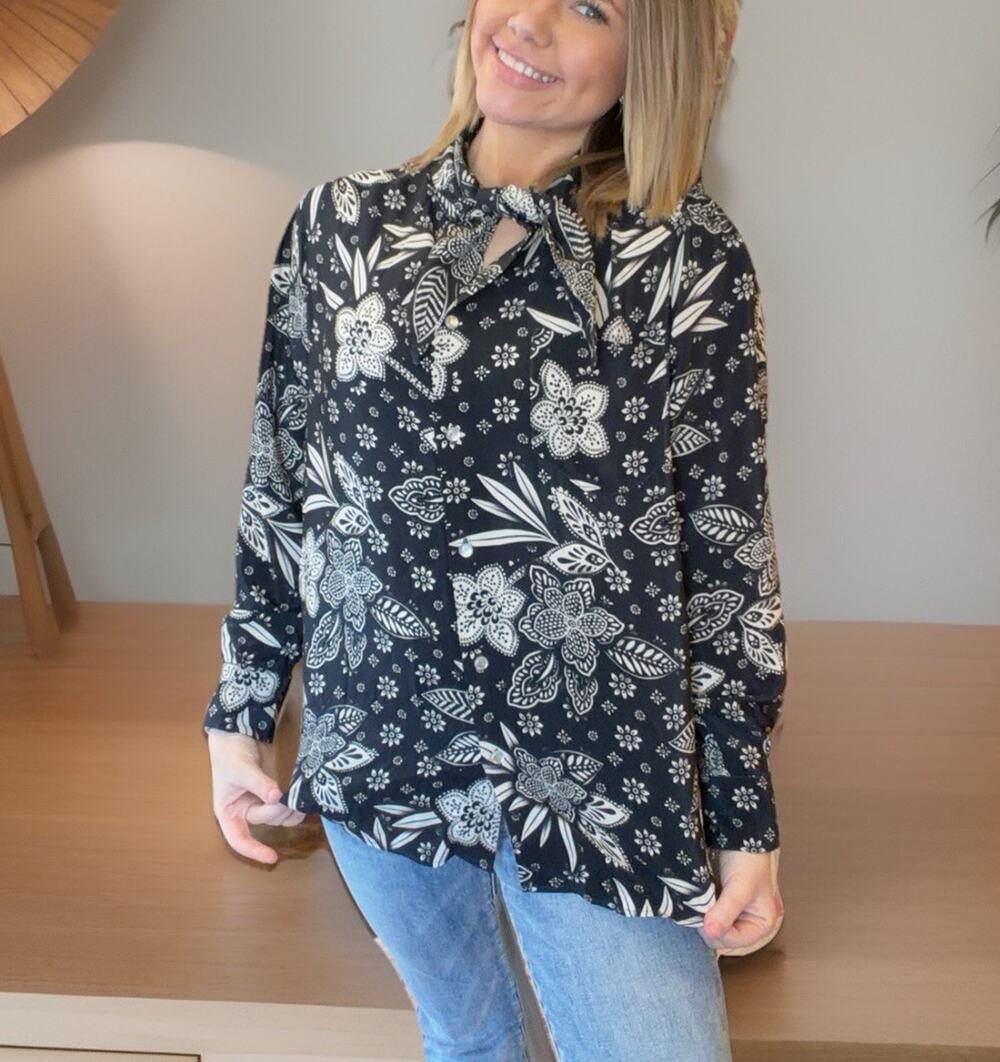 Hunter Bell Womens Button Floral Silk Frances Midnight Jacquard Blouse Medium